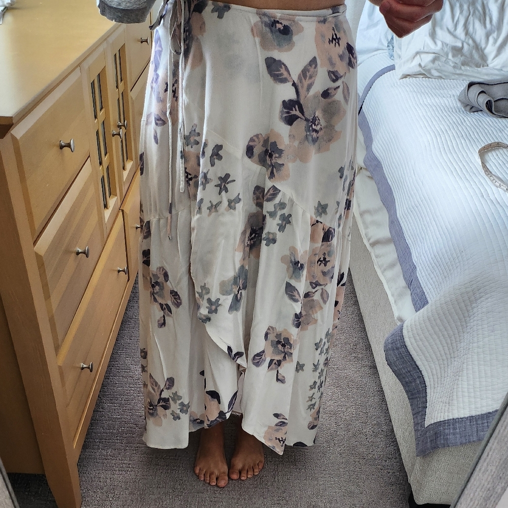 Floral Maxi Skirt in cream and Purple